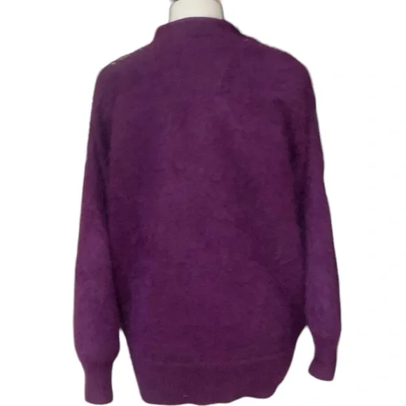 Angora blend purple beaded embroidered lined cardigan - Picture 3 of 10